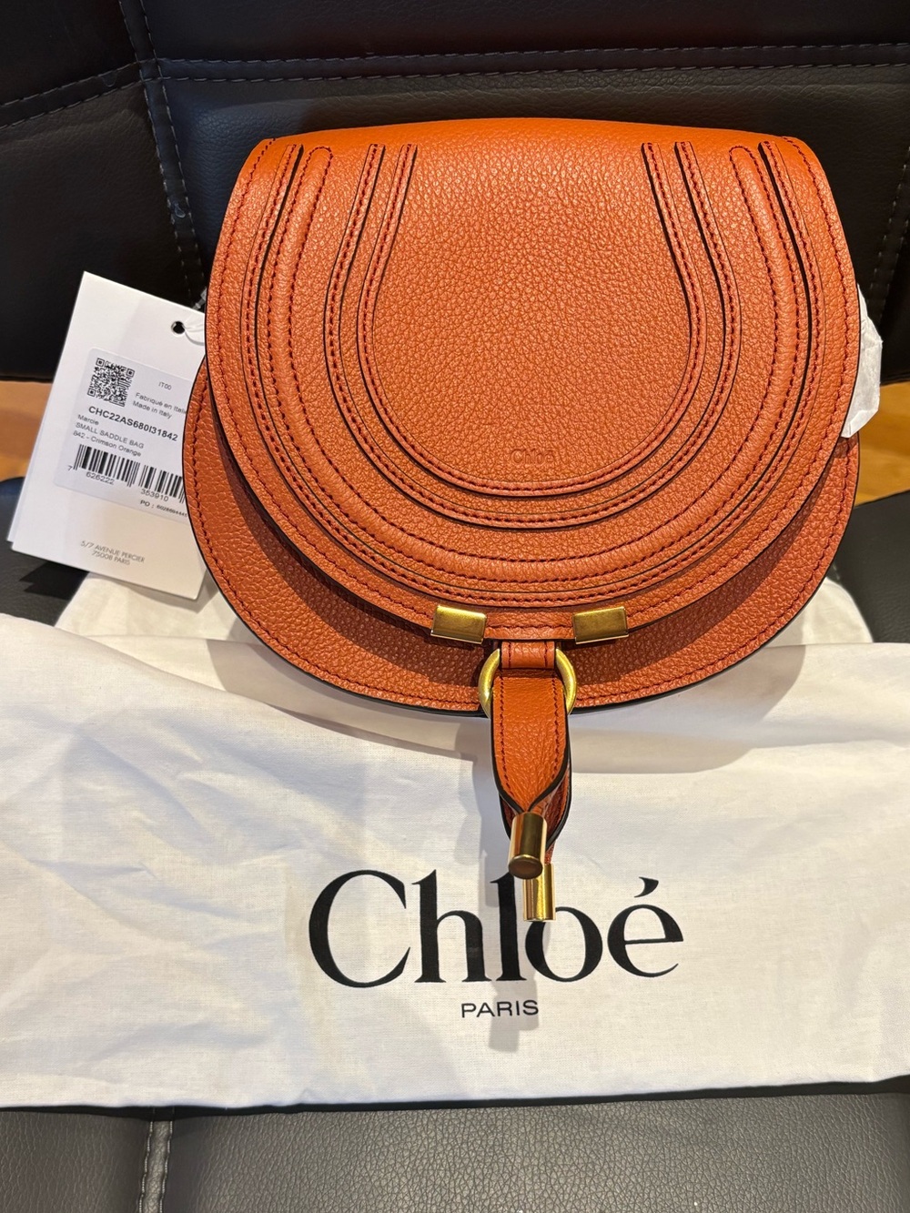 CHLOE MARCIE CROSSBODY SADDLE BAG CRIMSON ORANGE LEATHER NWT MADE IN ITALY